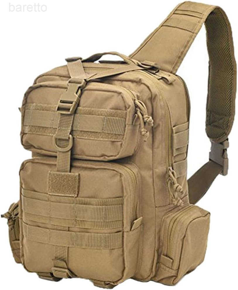 GEAR Tactical Sling Bag Military Style Single Shoulder Sling Pack with USA Tactical Flag Patch Tan with flag patch Z250909