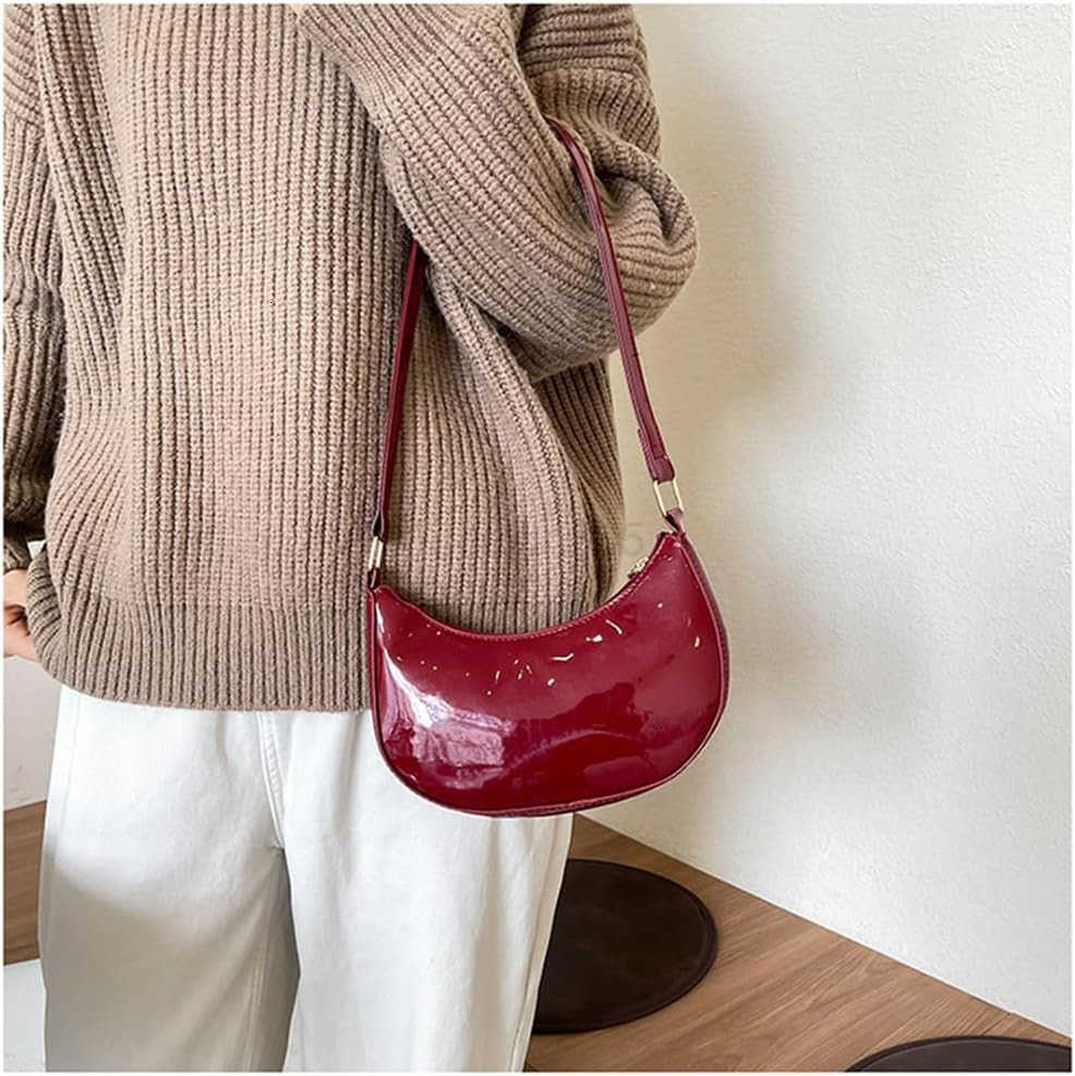 Leather Evening Purse Shiny Clutch MINI Hobos Armpit Shoulder Bag Wine Red Z25909