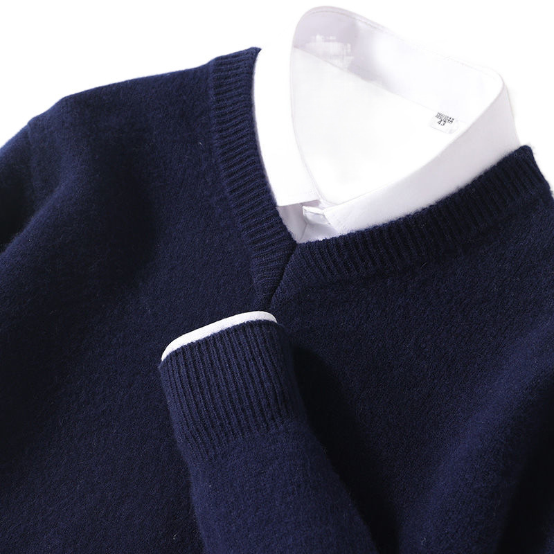 Mens Wool Sweater Loose Round Neck Pullover VNeck Plus Size Knitwear Business Casual Sweater Base Shirt 240826