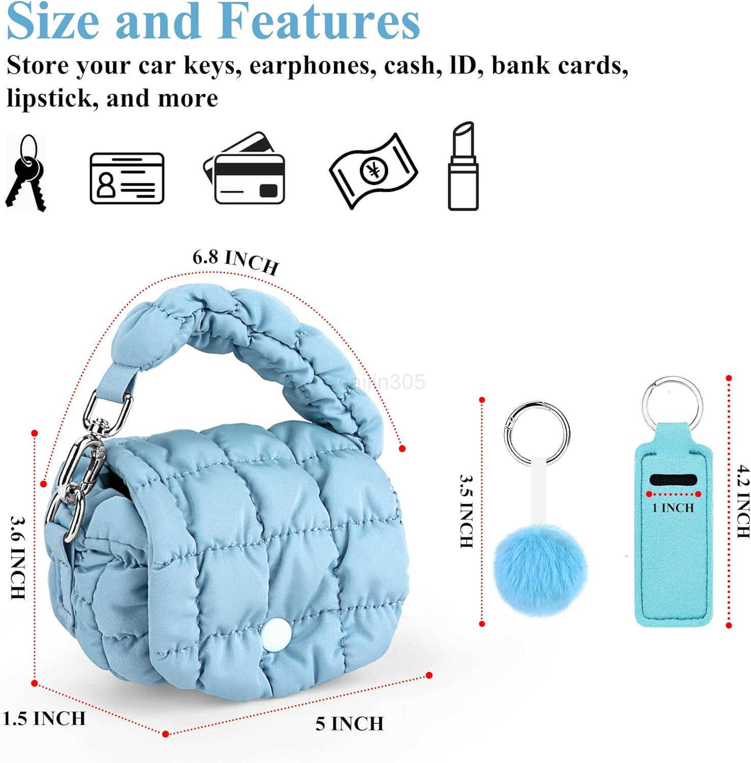 Two Sizes Quilted Wristlet Bag for Women Puffer HandbagsEvening BagsCharm Lipstick Bag Z25909