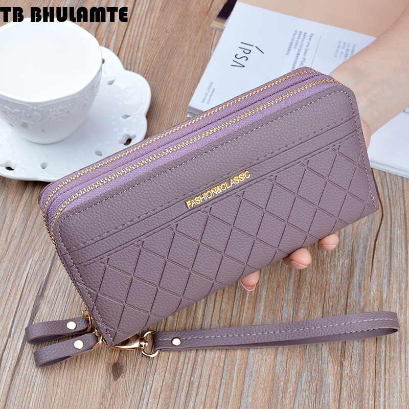 TB BHULAMTE Designer Luxury Bag Wallet New Women's Wallet Long Double Zipper Clutch Fashion Plaid Large Capacity Double Layer Wallet Coin Phone B