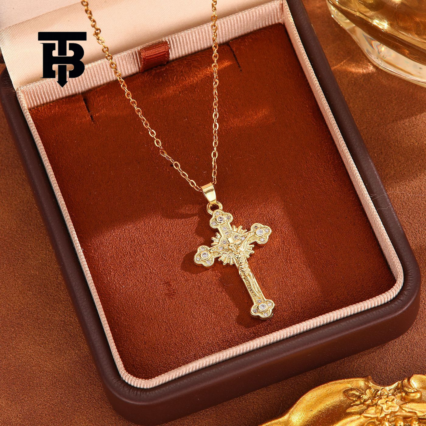 TB BHULAMTE Free Shipping New Designer Accessory Inlaid With Diamond Cross Necklace Brass Gold-plated Women's Necklace Design Sense Layered Colla
