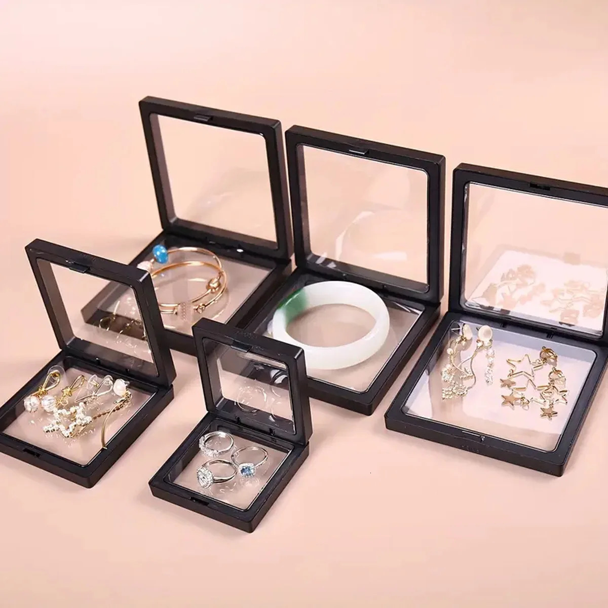 10pcsTransparent floating display box plastic film jewelry packaging box jewelry necklace ring and collectible storage box 250908
