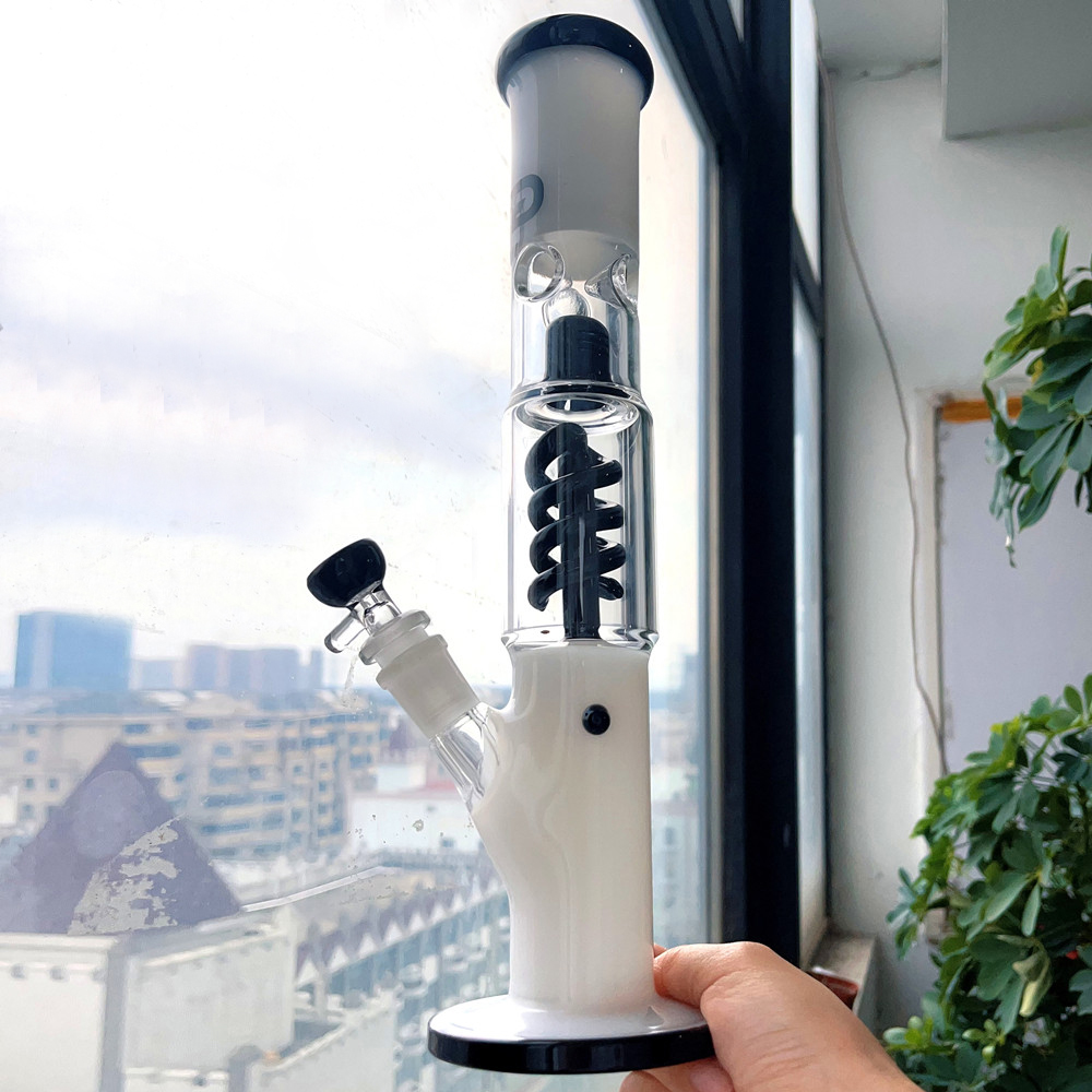 Heady Straight Tube Glass Bong Hookahs Helix Coil Recycler Water Pipe Thick Smoking Bongs Shisha Bubbler