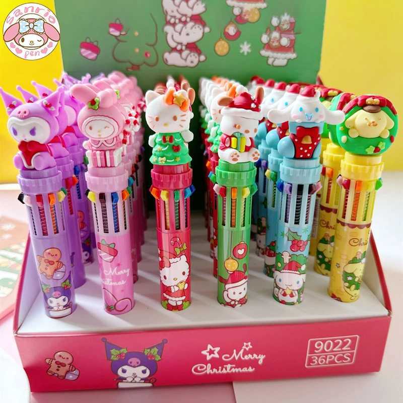 Sanrio 36pcs Ballpoint Pen Christmas 10color Pen 05mm Student Kawaii Stationery Press School Office Supplies Gifts L250908