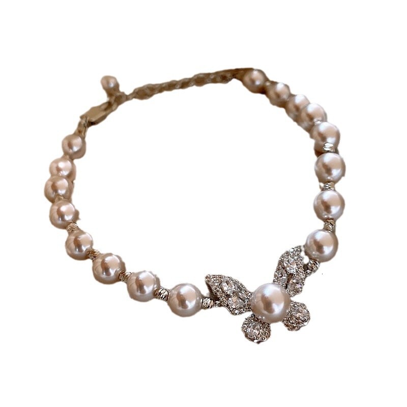 Dia-Encrusted Butterfly Pearl Adjustable Korean Sweet Girl Heart Bracelet Light Versatile Elegant Jewelry for Women - view 6