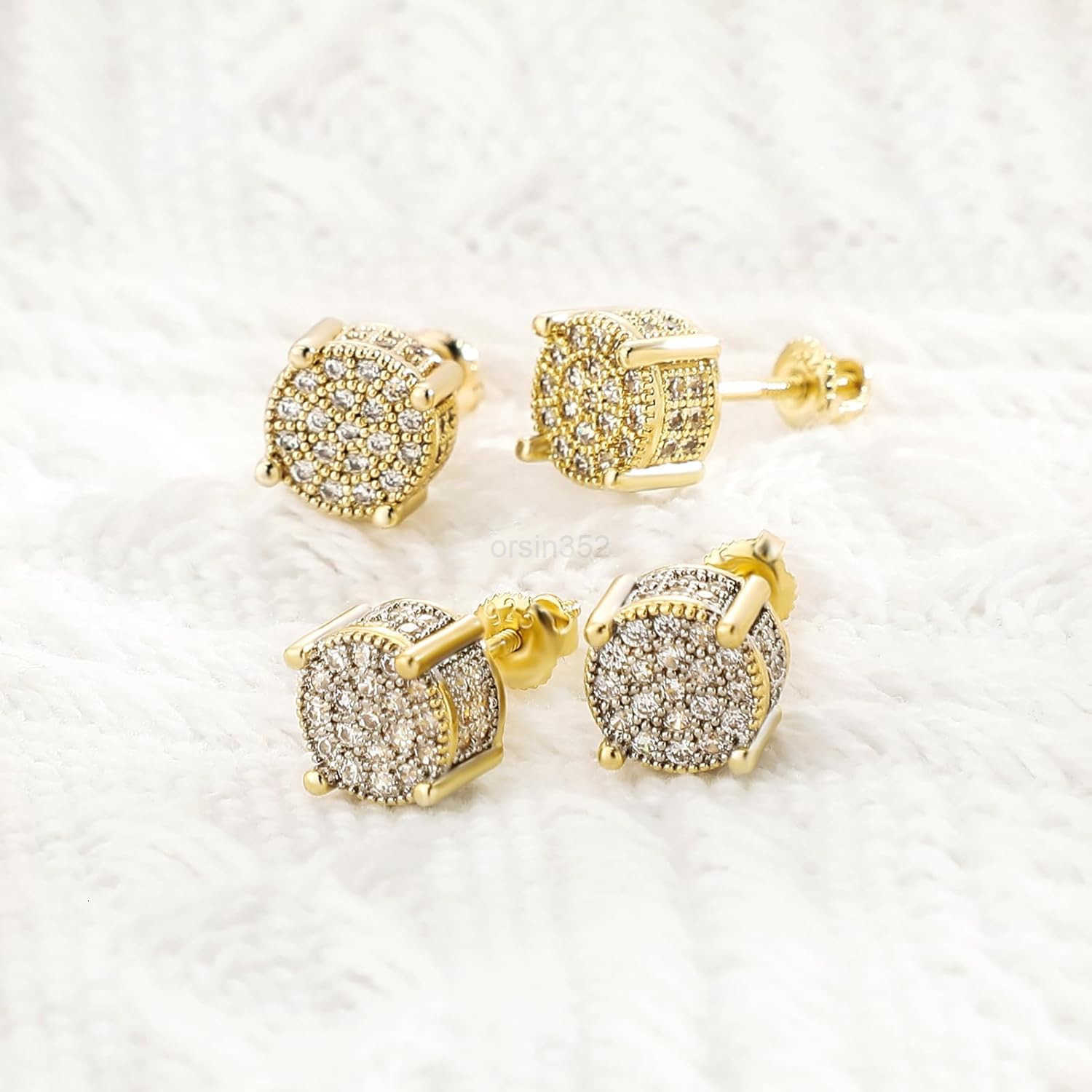 Screw Back Earrings 14K Golden Plated 5A Cubic Zirconia Cluster Round Screw On Stud Earrings For Men Women Aretes De HombreW250909
