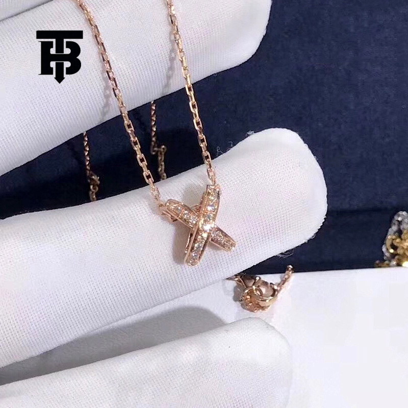TB BHULAMTE Free Shipping New Designer Accessories Singapore Chain Elegant Cross Fate Necklace For Women Clavicle Chain 18K Gold Plated Rose Gold Whit