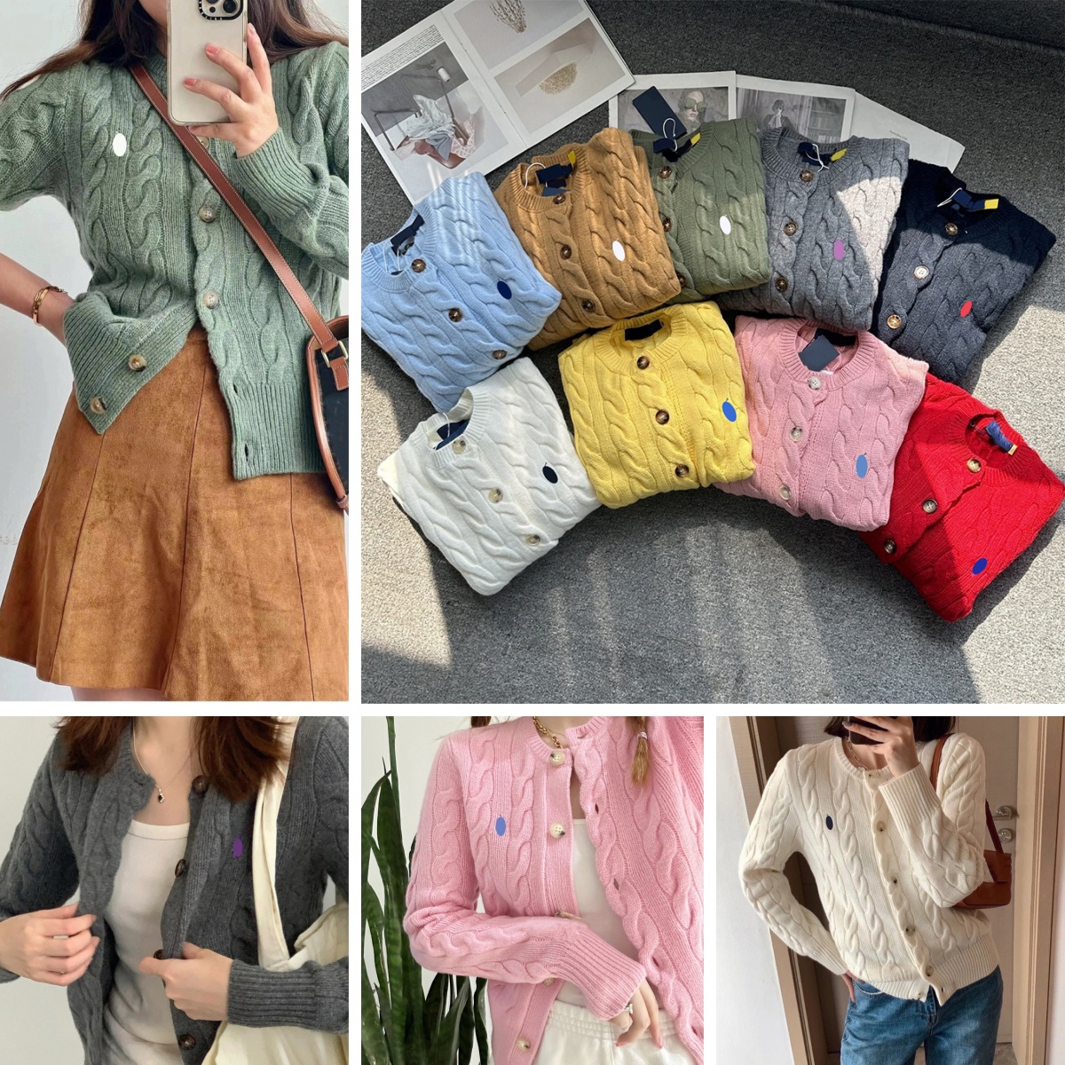 Women's Designer Sweater Autumn Winter Cable-Knit Embroidery Wool Crew Neck Minimalist Knitwear Size S-L