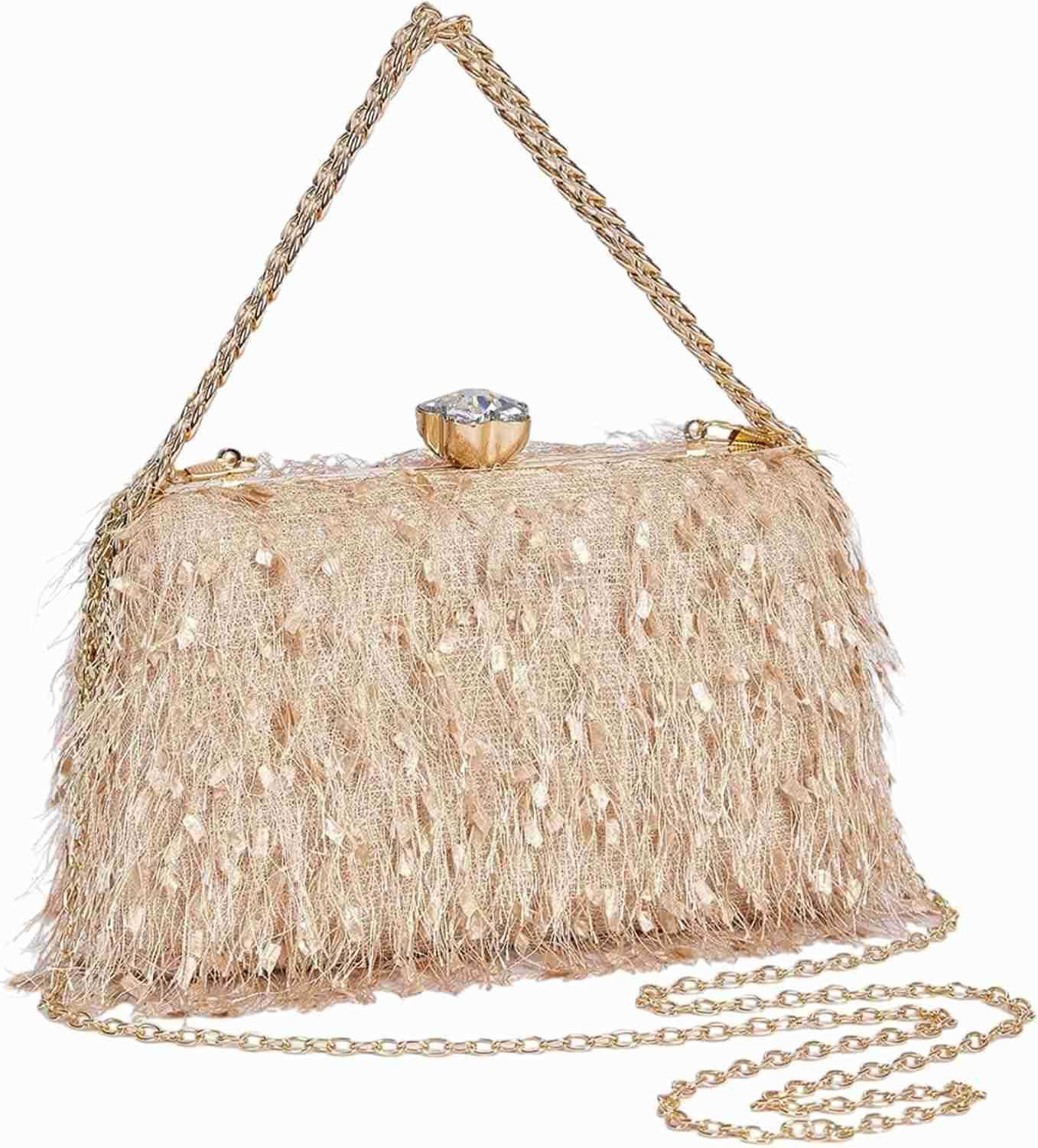 Clutch Purse for Women Cute Fluffy Evening Handbags Shoulder Bag for Wedding Party Banquet Z25909