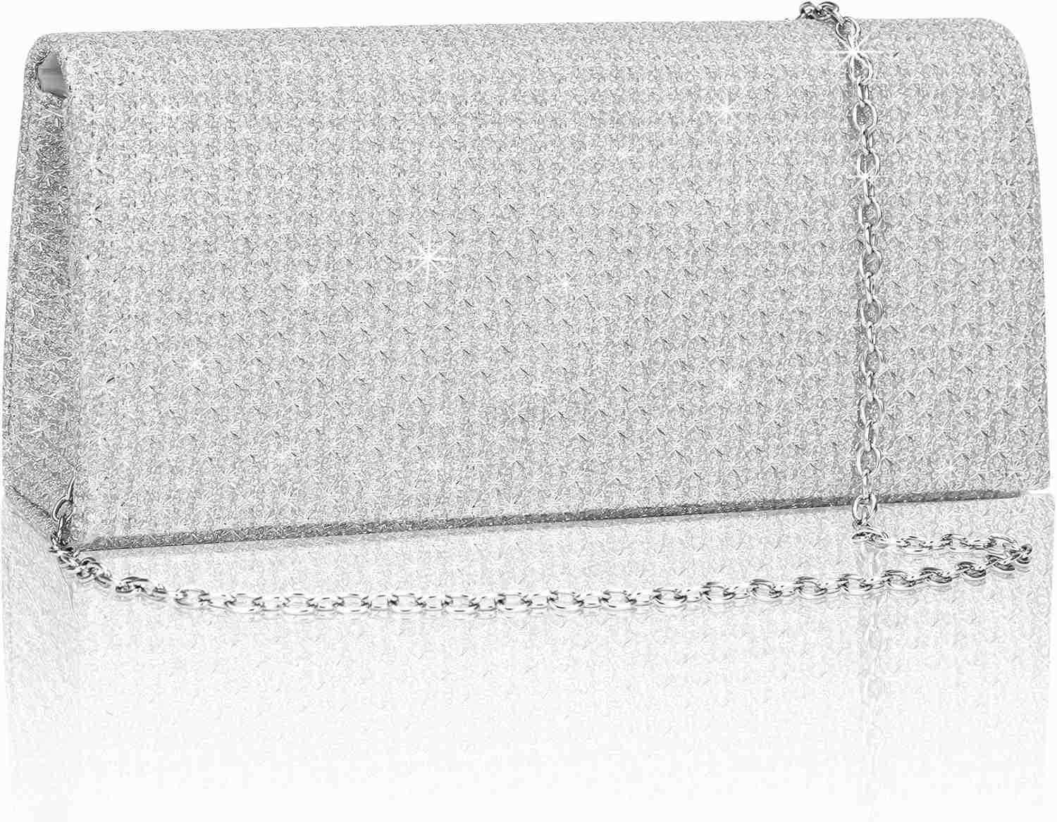 Bag Clutch Purse for Women Silver Formal Handbag with Crossbody Chain Glittery Purse for Wedding Porm Z25910
