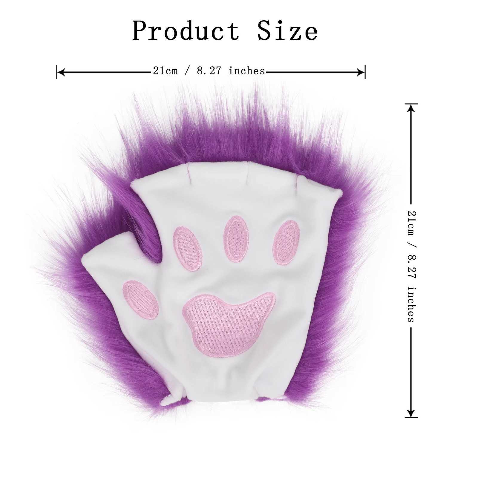 Faux Fur Half Face Mask Paw Gloves Wolf Fox Tail and Leather Necklace Set Costume for Halloween Cosplay Party H250908