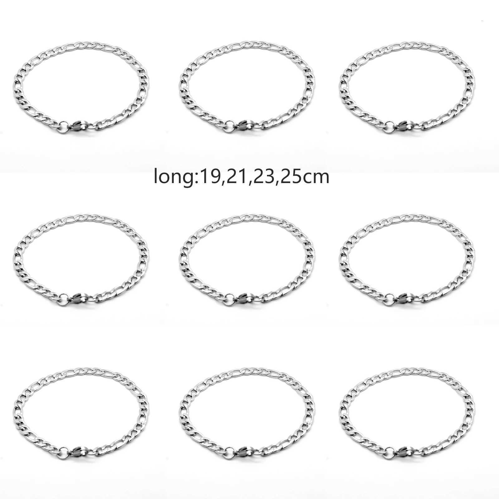 Silver Color Curb Cuban Bracelet For Men Jewelry Stainless Steel Figaro Link Chain Bracelets Hand Jewelry Anklet GiftsXJ250909