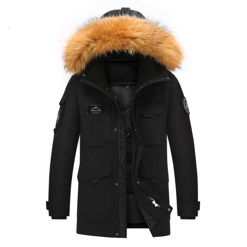 Mens Down Jacket Autumn Winter New Solid Color Work Style MultiPocket Outdoor Travel Hooded Fur Collar Jacket Mens Parka CoatXJ250909