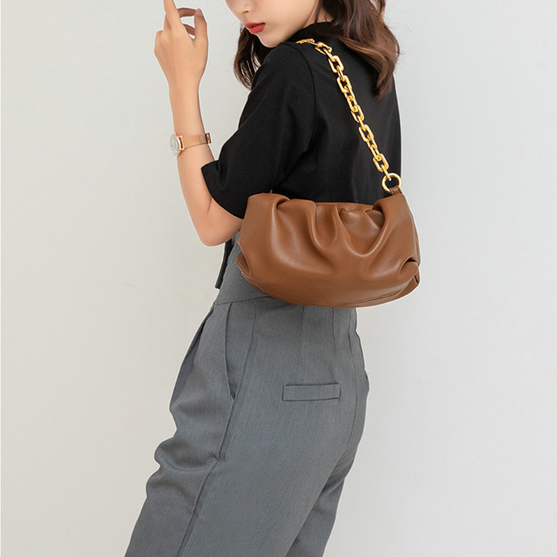 Niche Design 2025 Women's Puffy Cloud Wrinkled Leather Chain Shoulder Crossbody Bag Casual