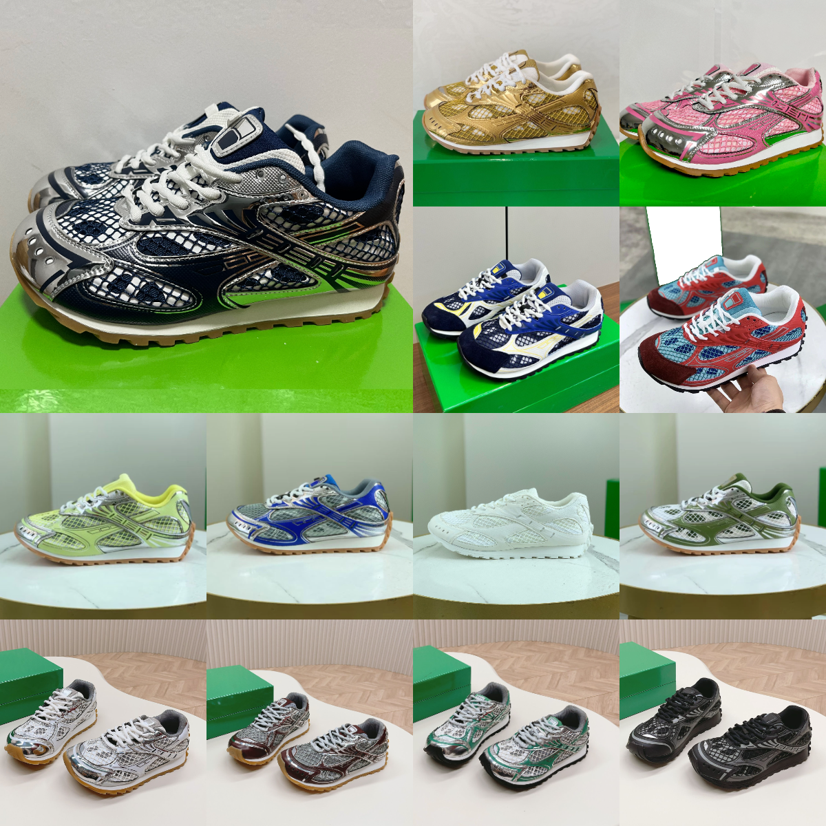 size 35-47 Designer gold Sneakers Casual Shoes Women Shoe Stylish Unique Fishnet Upper Men Vintage Versatile Lightweight Technical Mesh Runner Sneaker