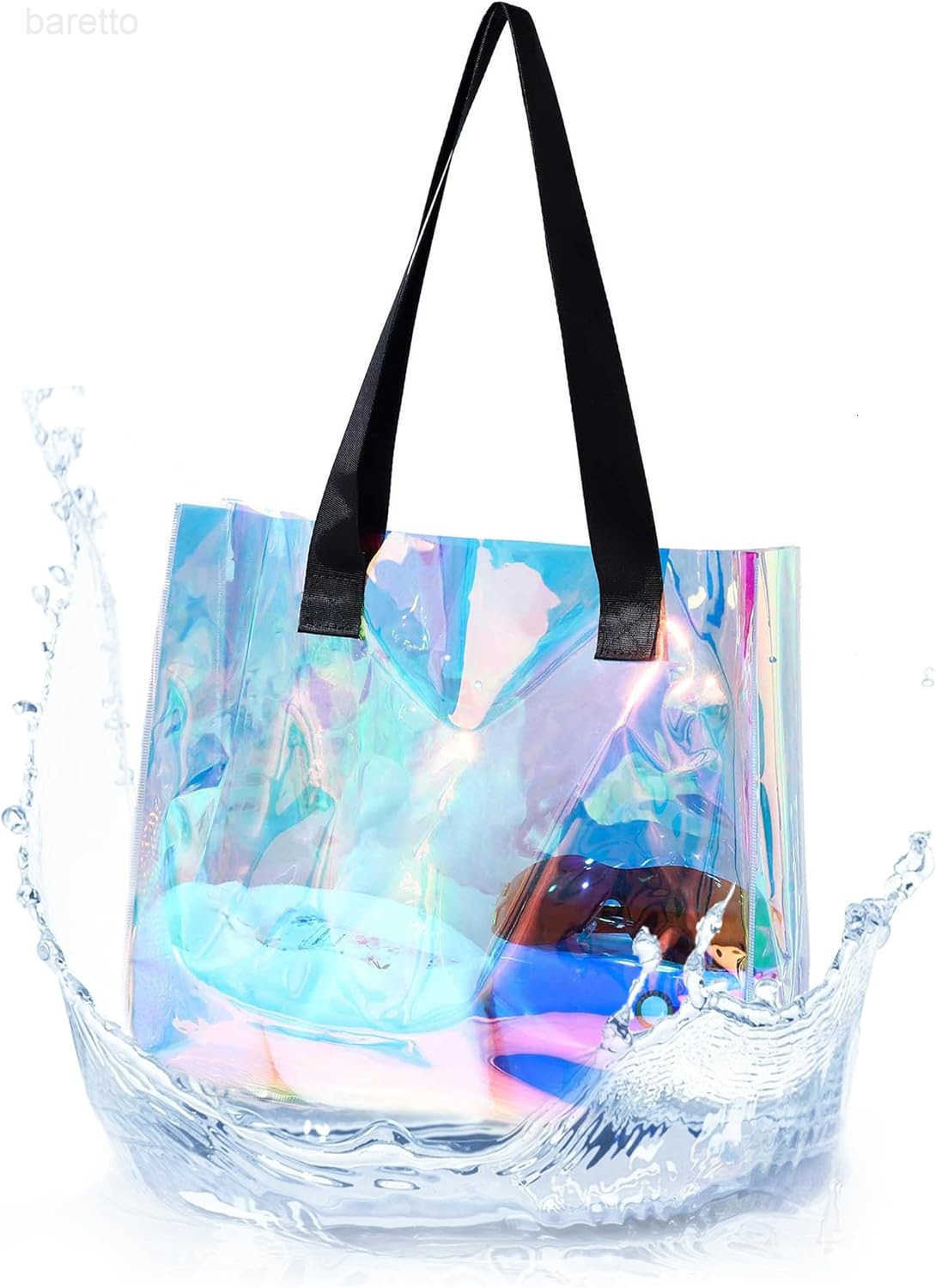 Holographic Clear Tote Bag Large Iridescent Shoulder Handbags for Waterproof Sandproof Beach Party Favor Bags Z250909