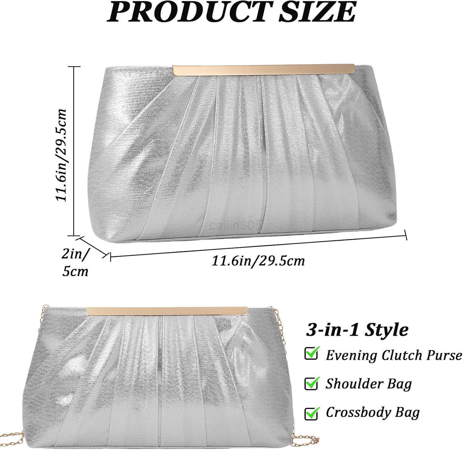 Clutch Purses for Women Pleated Satin Evening Handbag for Formal Bridal Wedding Party Small Crossbody Bag with Chain Z25909