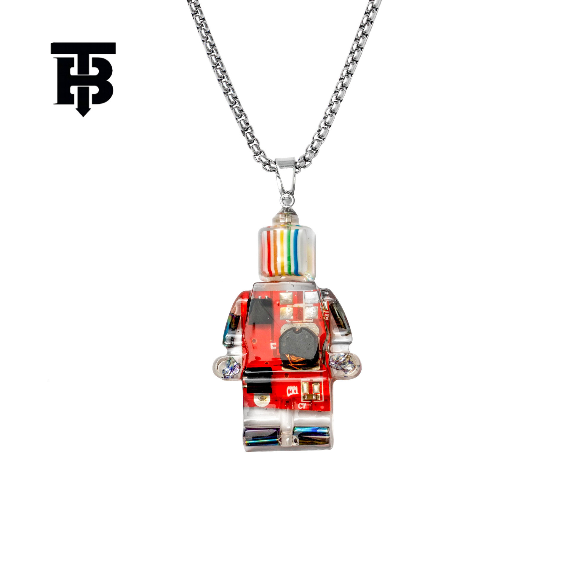 TB BHULAMTE Free Shipping New Designer Accessories Direct Hip Hop Punk Style Small Electronic Robot Rainbow Necklace Pendant Sweater Chain