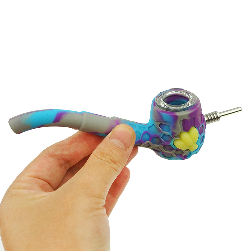 Silicone Smoking Hand Pipes Colorful Silicone Pipe For Tobacco Dry Herb Spoon Silicone Pipes With Holes Glass Bowl Hookah Accessories Glass nail tobac
