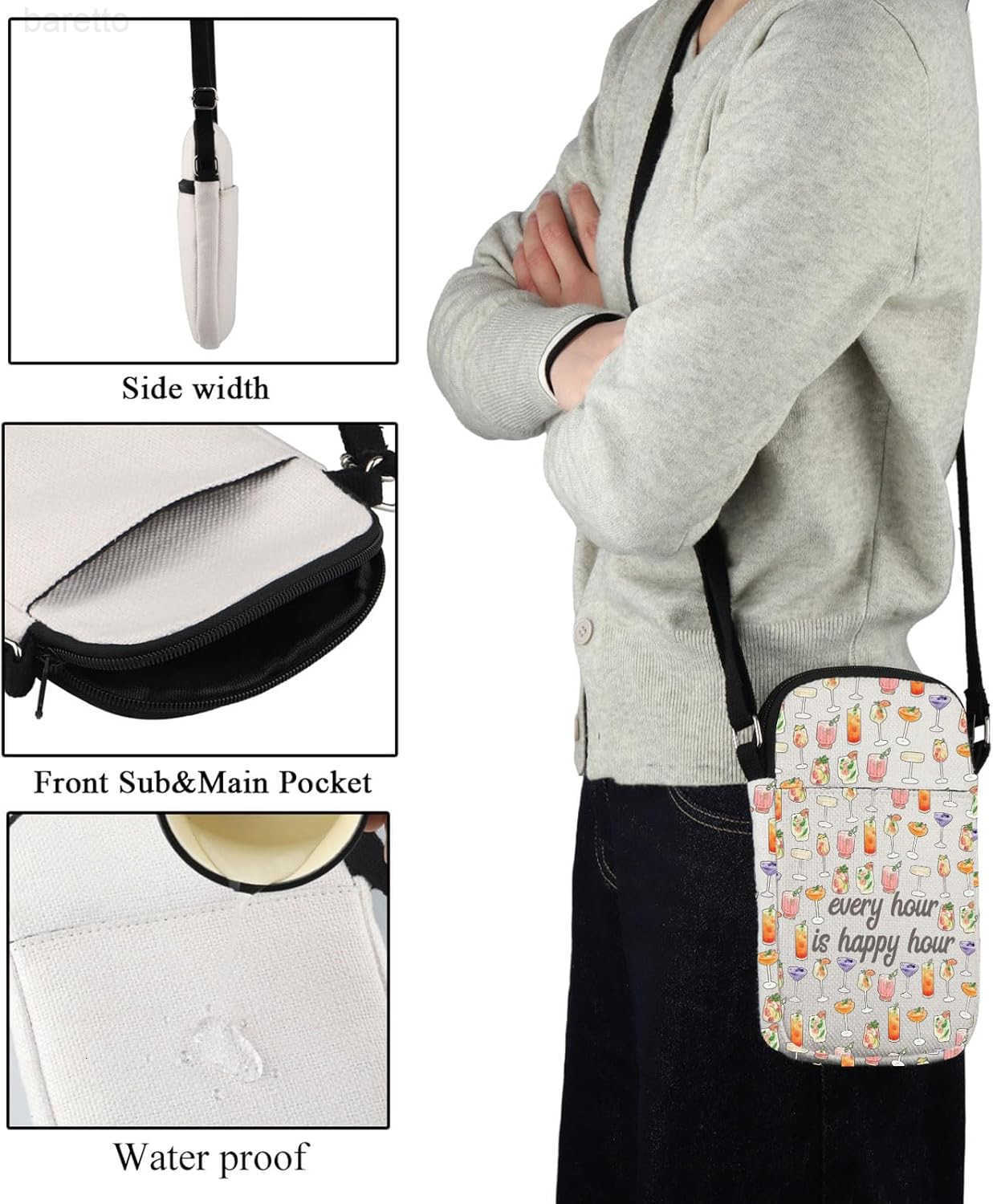 Bartender Gifts Cocktail Crossbody Bag Bartender Gifts for Cocktail Lovers Every Hour is Happy Hour Drinks Party Gift Z250909