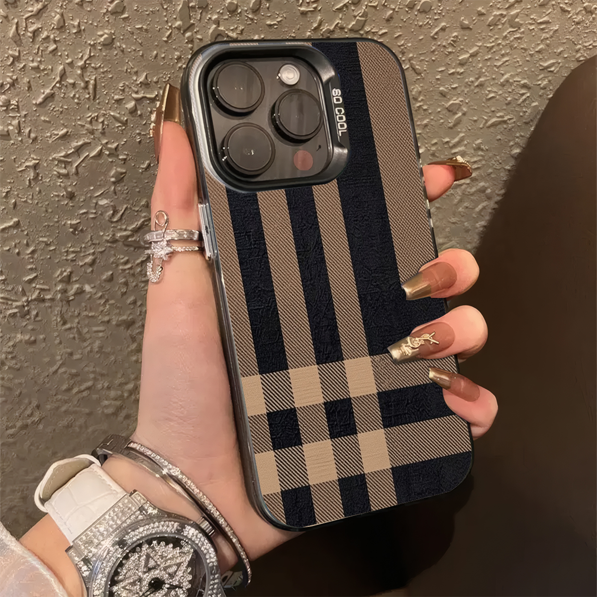Dunhuang - Style Plaid Pattern Phone Case, Compatible with iPhone 11/12/13/14/15/16, Unique Ethnic Design, Protective Stylish Cover