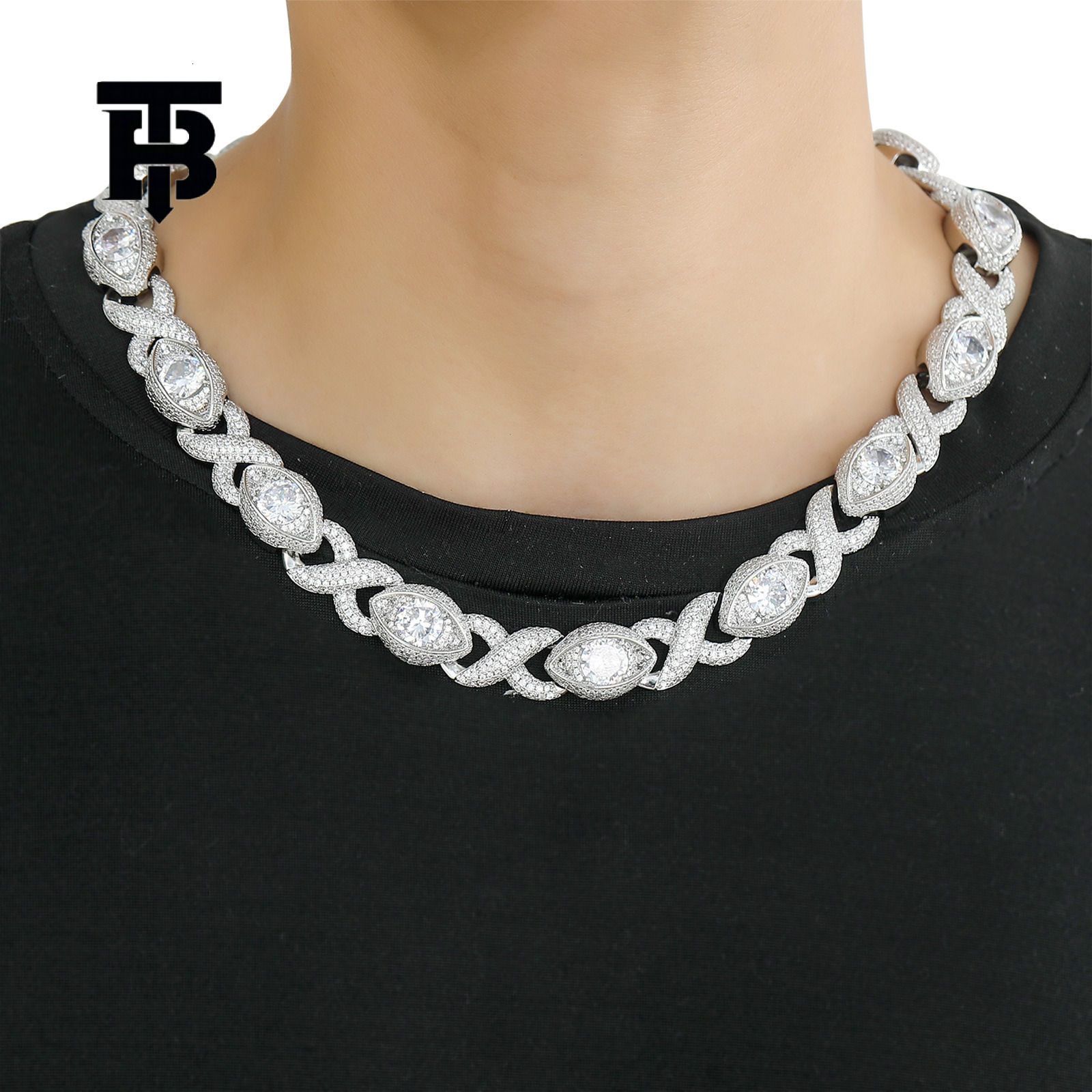 TB BHULAMTE Free Shipping New Designer Accessories Hip Hop Cross-border Infinity Eye Figure Cuban Chain Micro Pave Zircon Personalized Hip Hop Mens Ne