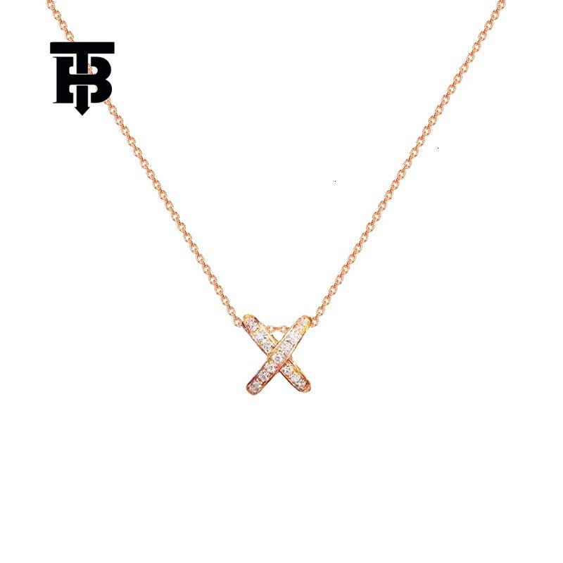TB BHULAMTE Free Shipping New Designer Accessories Singapore Chain Elegant Cross Fate Necklace For Women Clavicle Chain 18K Gold Plated Rose Gold Whit