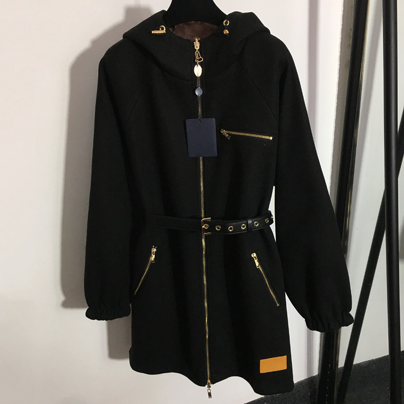 Double Side Designer Outerwear Women Luxury Trench Coat Hooded Zipper Jackets Winter Wool Warm Windbreakers