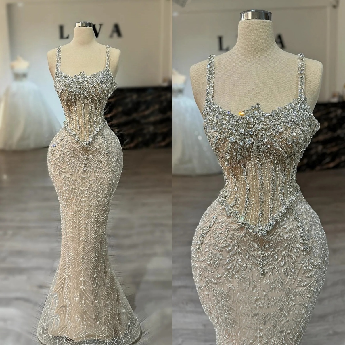 Sparkly Wedding Dresses Crystal Sequins Bridal Gowns Spaghetti Straps Sleeveless Mermaid Princess Customized Vestidos De Novia Plus Size