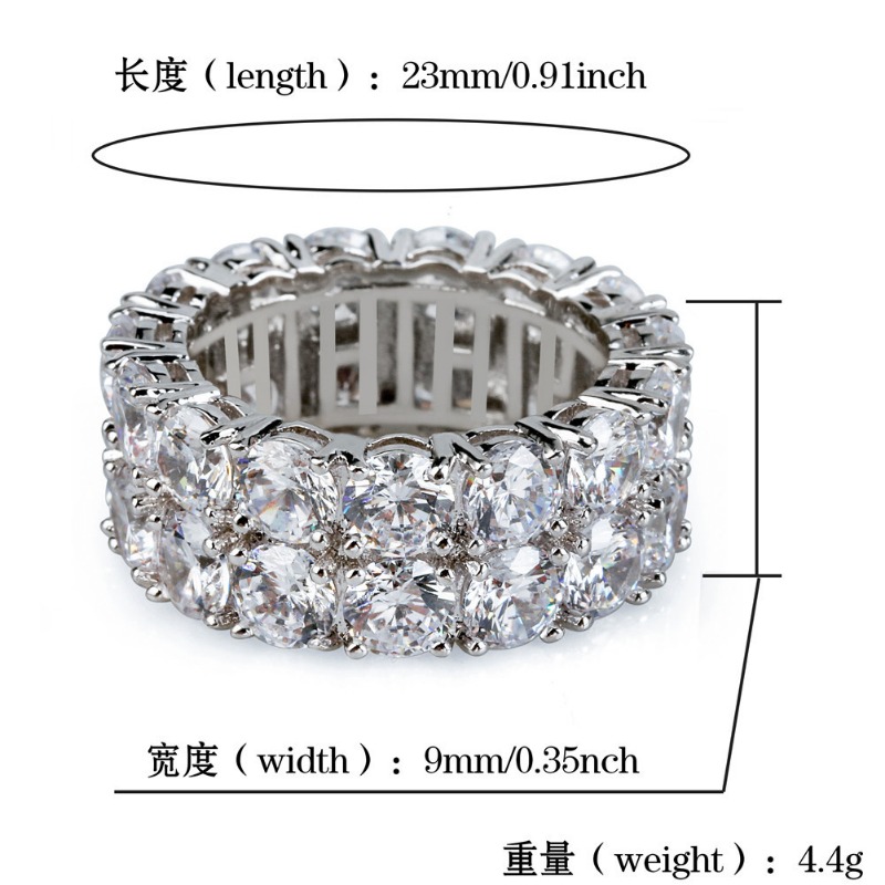 Men's Cluster Zircon & Diamond Double Row Ring - Personalizable with 18k Gold Finish