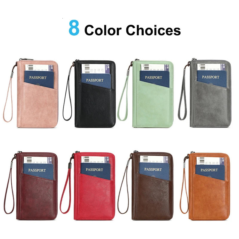 Travel Wallet Portable Passport Holder for Men and Women PU Leather Multifunctional Ticket Credit Card Bag Zipper Phone Bags250906