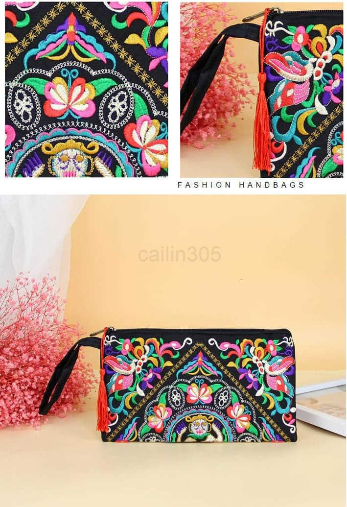 Embroidered Boho Wristlet Women Girls Evening Clutch Bags Handbags Handmade Beach Bag With Lanyard Z25909