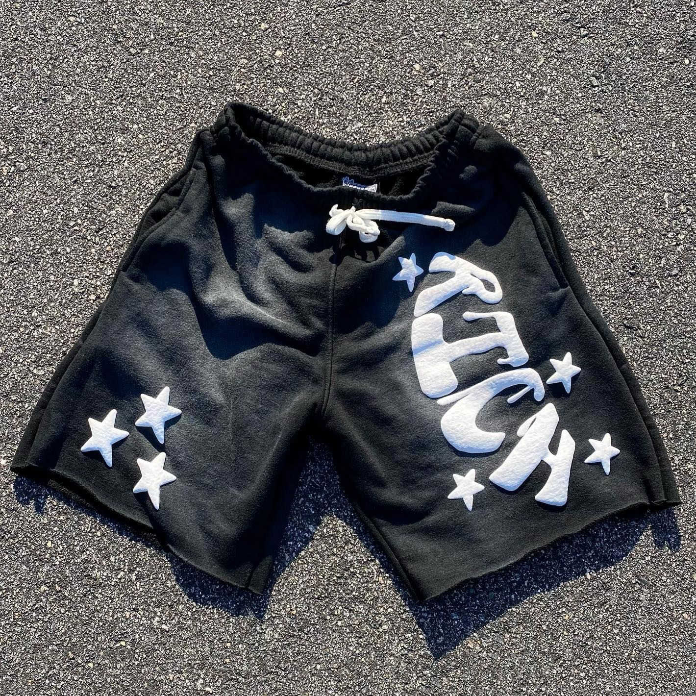 Y2K Harajuku mens shorts with rhinestone letter printed cotton sweater fashionable new hip-hop basketball street loose casual shorts X250410