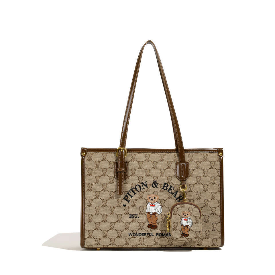 Embroidery Beibao Canvas Color-Block Large Capacity Single Shoulder Underarm Tote Bag For Women 2024 New Model