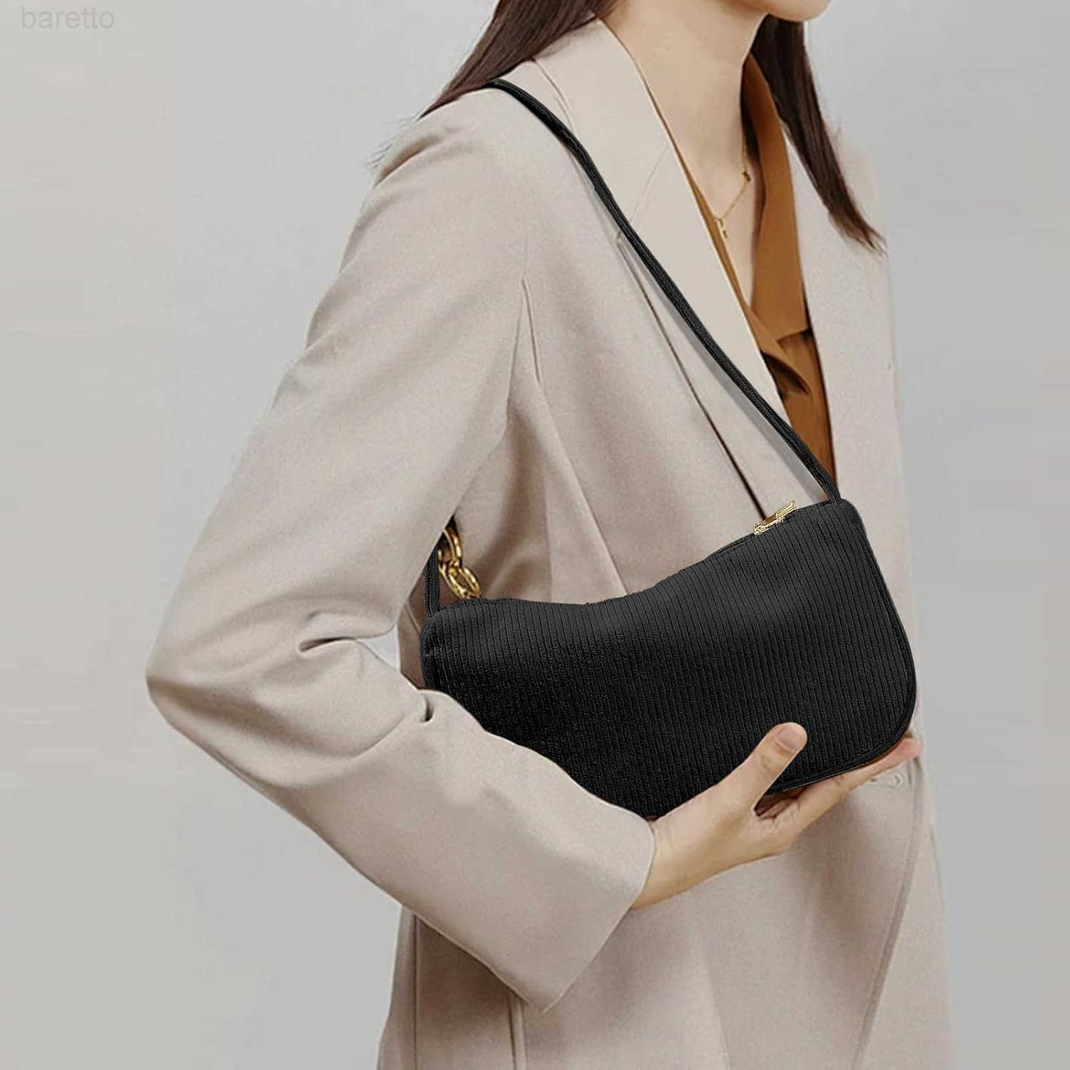 Shoulder Bag for Women Corduroy Small Handbag Shoulder Handbag with Zipper Stylish Womens Shoulder Purse white Z250909