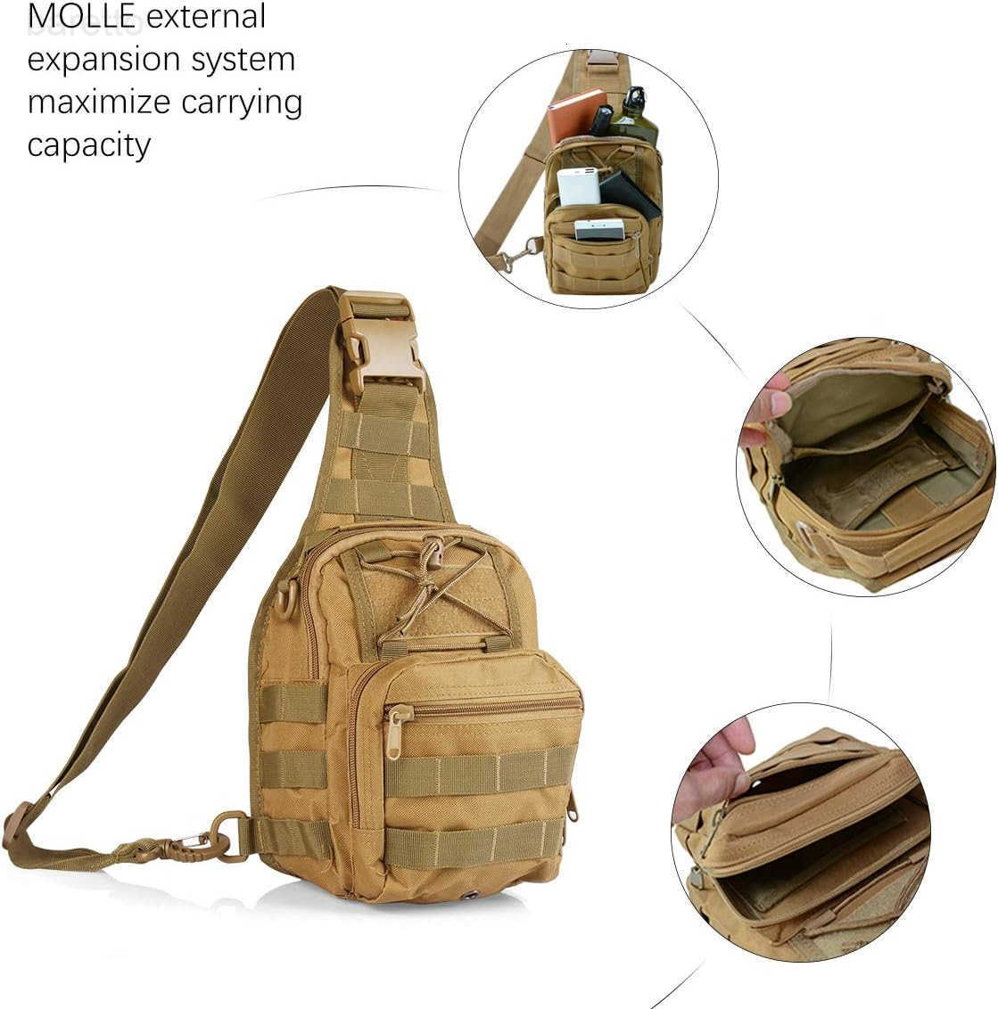 FIRE Tactical Single Shoulder Bag Crossbody Military Backpack Molle Assault Sling Backpack for EDC Camping Hiking Trekking Cycling and Outdoor Sports 