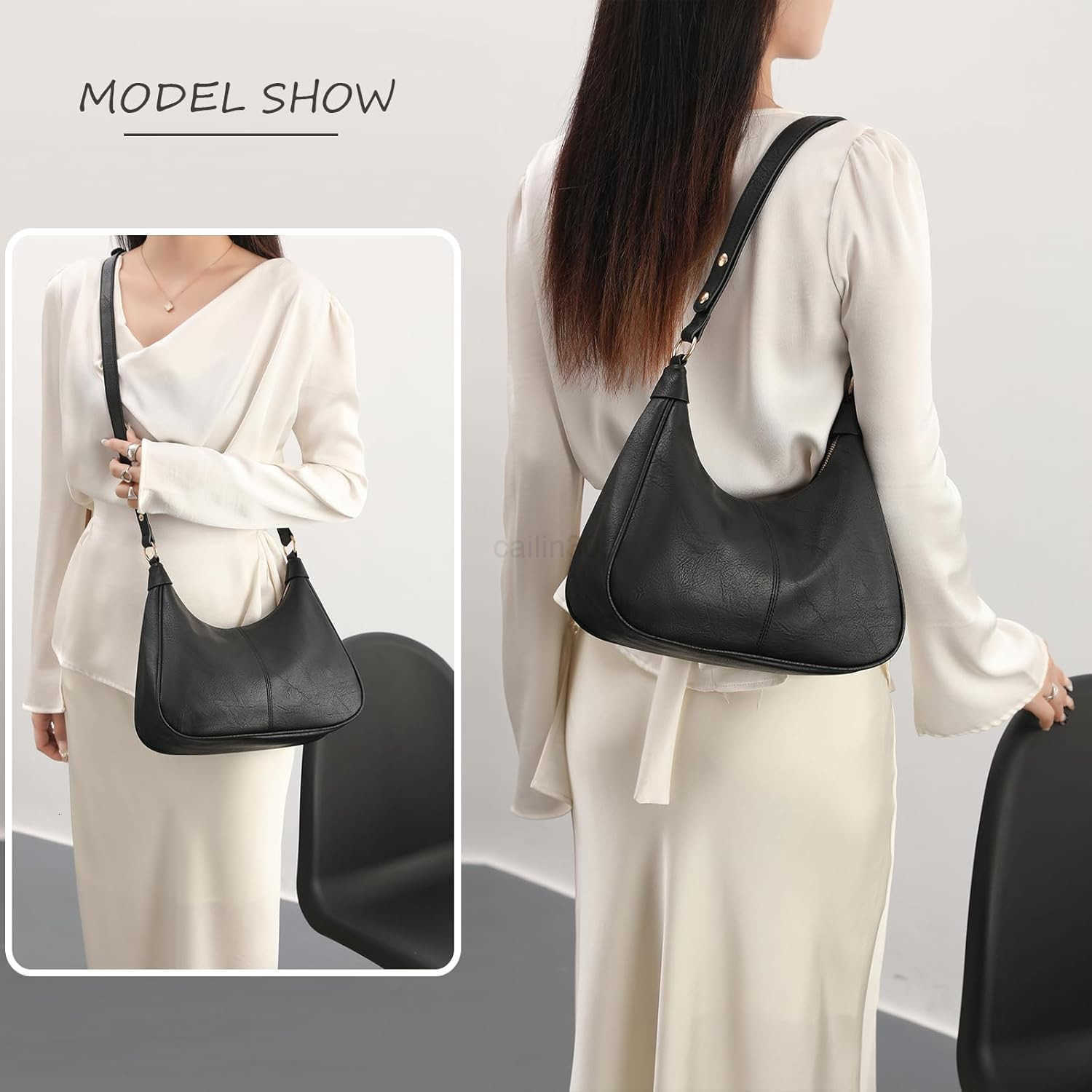ZHOU Shoulder Bag for Women Ultra Soft Foldable Vegan Leather Crossbody Bags Tote Hobo HandBag Underarm Purses Z25909