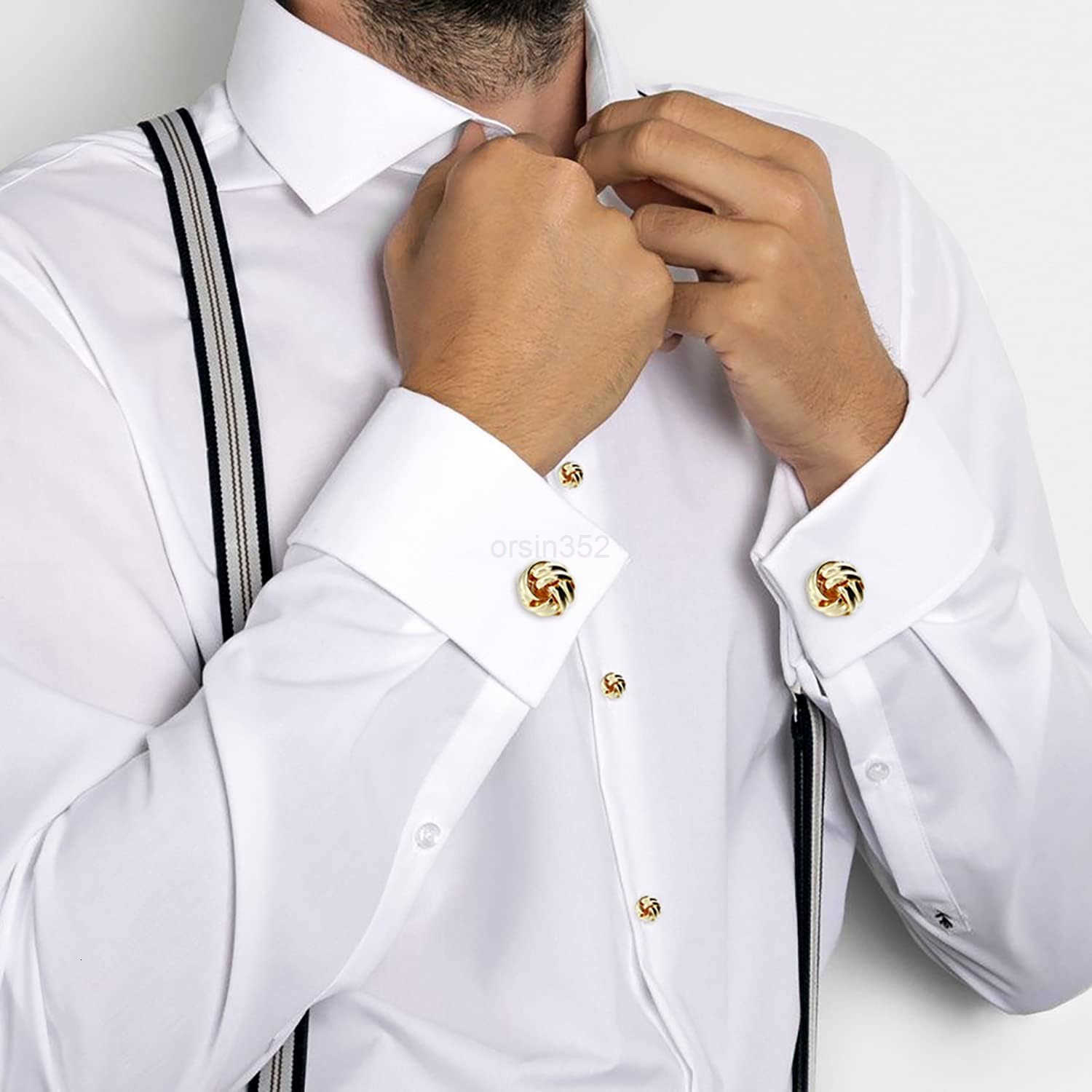 Knot Cufflinks and Shirt Studs for Men in Gold or Silver Tone Matching with White and Black Tuxedo Suitable for Wedding Day or Formal OccasionW250909