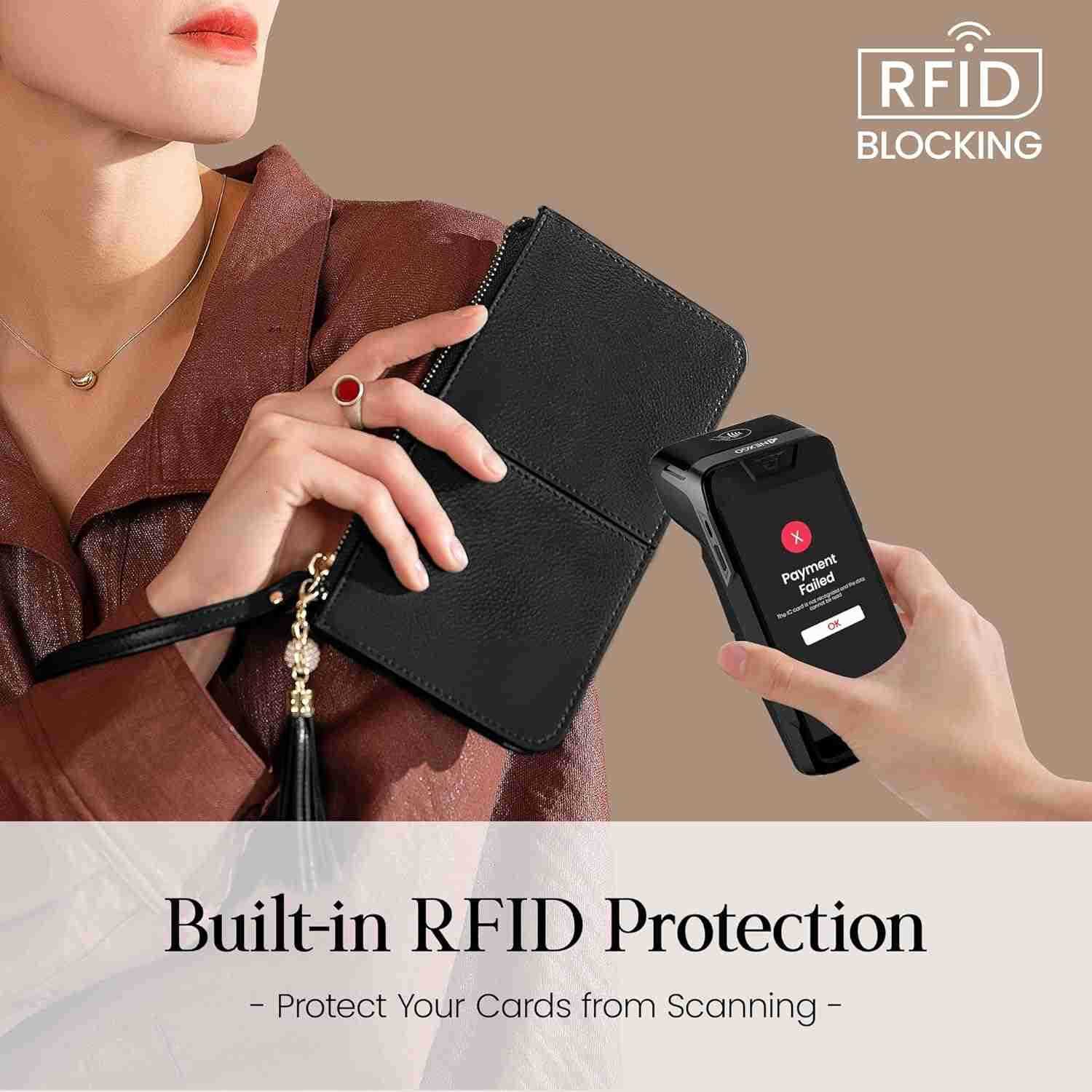 Genuine Leather Wristlet Clutch for Women UltraSlim Ladies Credit Card Holder Wallet Purses with RFID Protection Z25909