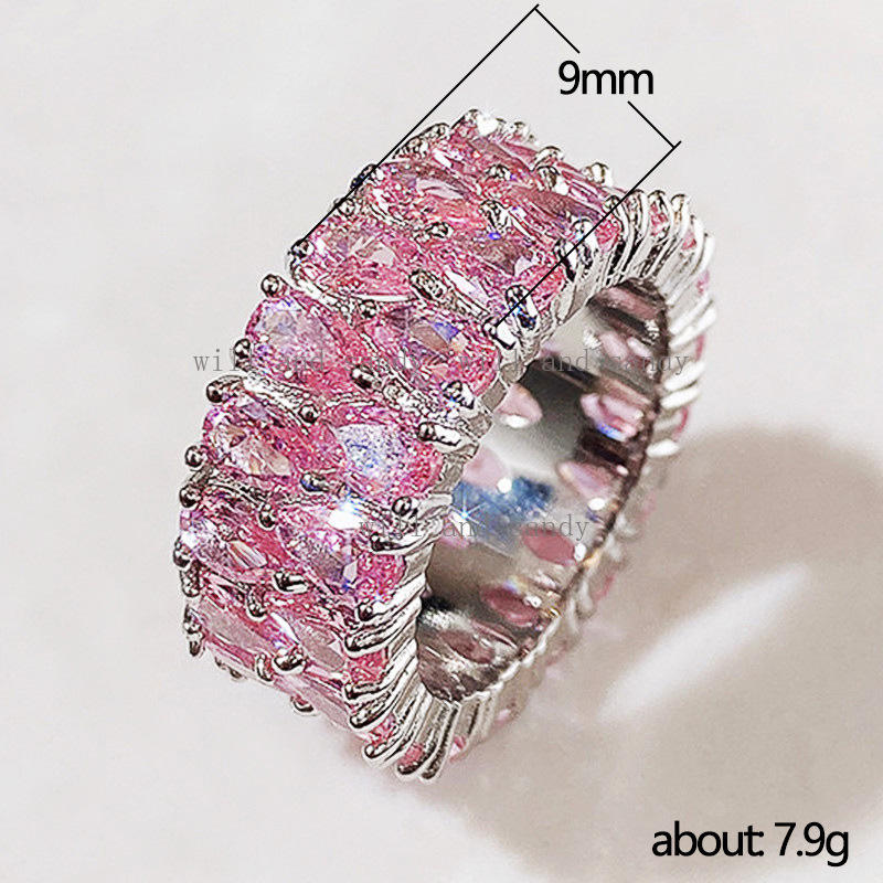 Water Drop Gemstone Ring Band Designer Jewelry Sterling Silver Iced Out Cubic Zirconia CZ Wedding Promise Band Finger Tail Ring Fine Jewelry Gift for 
