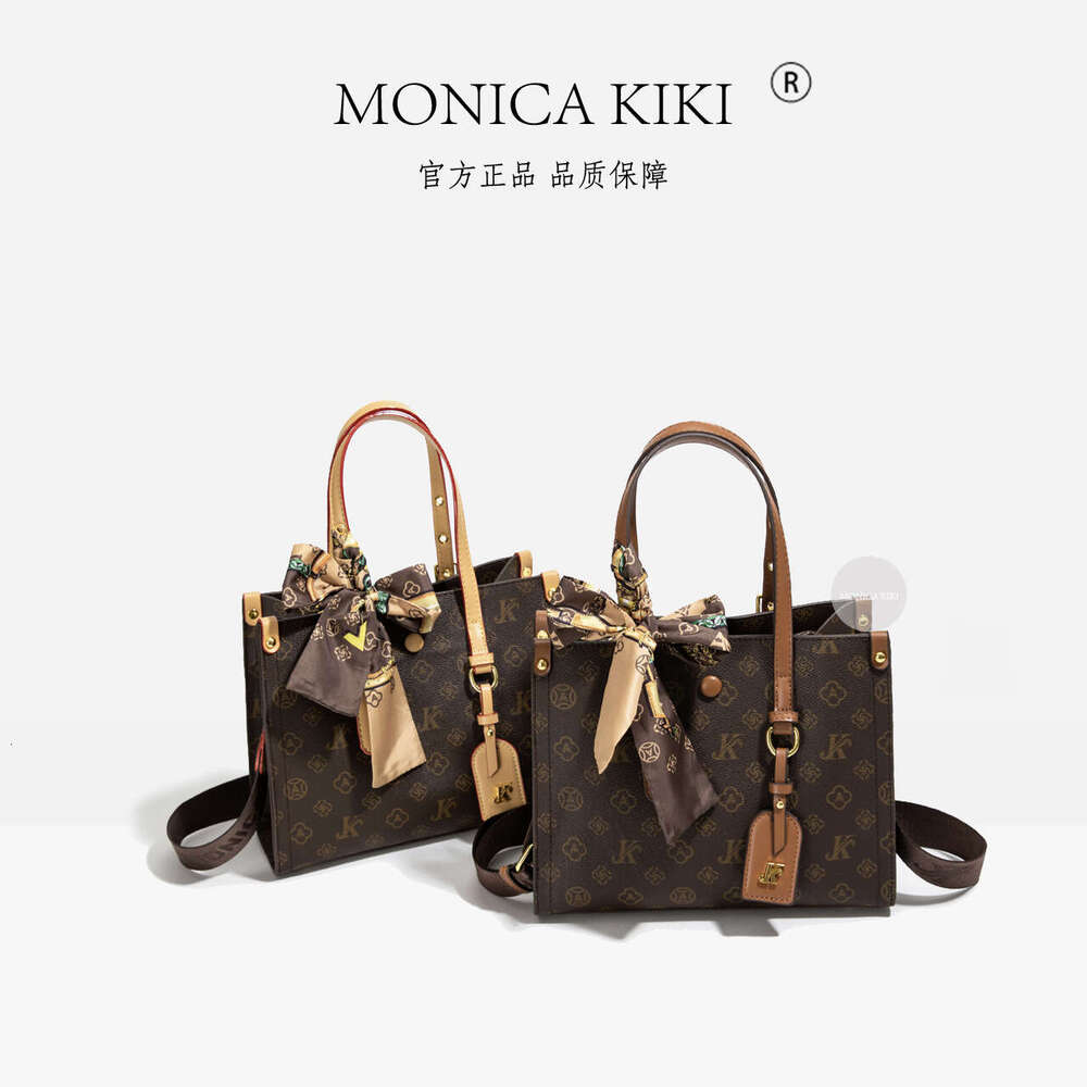 Women's Monica Qiqi Handheld Silk Scarf Monogram Large Capacity Tote 2024 New Single Shoulder Crossbody Bag
