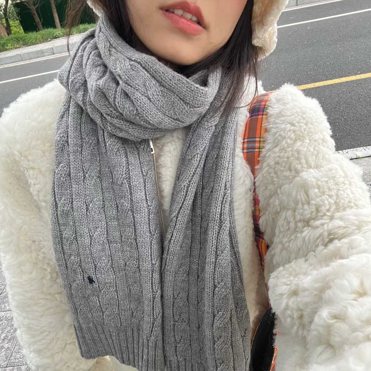 RL Raff Winter New Pony Logo Embroidered Unisex Cable Knit Scarf Versatile Wool Warm Neck Warmer L250904 1VX25