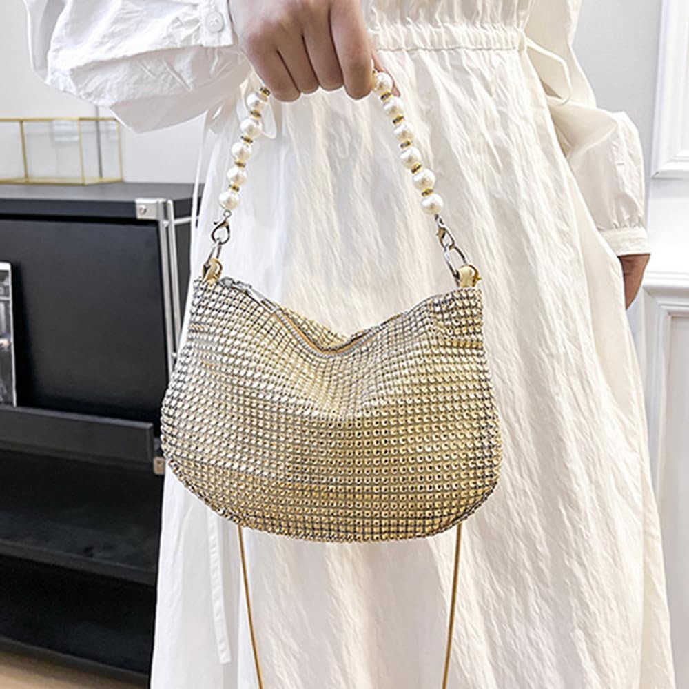 Rhinestone Purse for Women Evening Bag Sparkly Clutch Handbag with Pearls Chain for Party Z25909