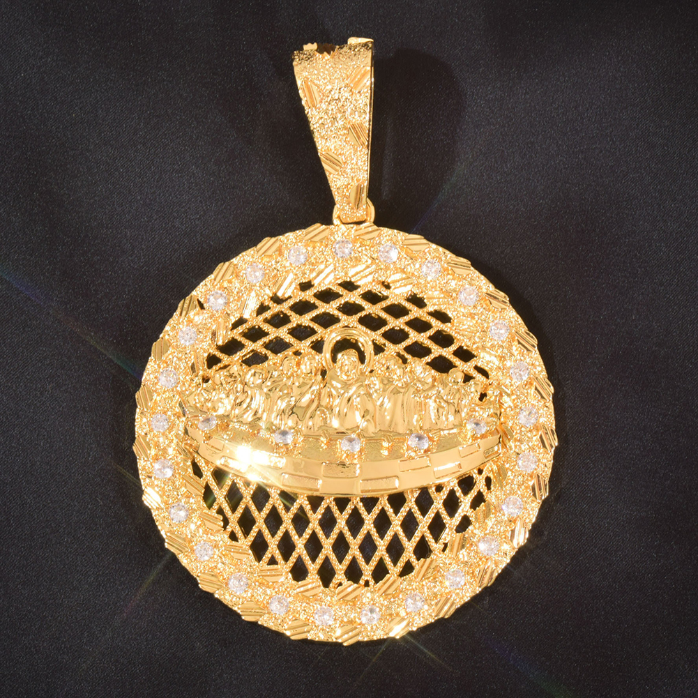 Hip Hop Jesus Pendant Necklace 5A Zircon 18k Gold Plated Disc Religious Jewelry