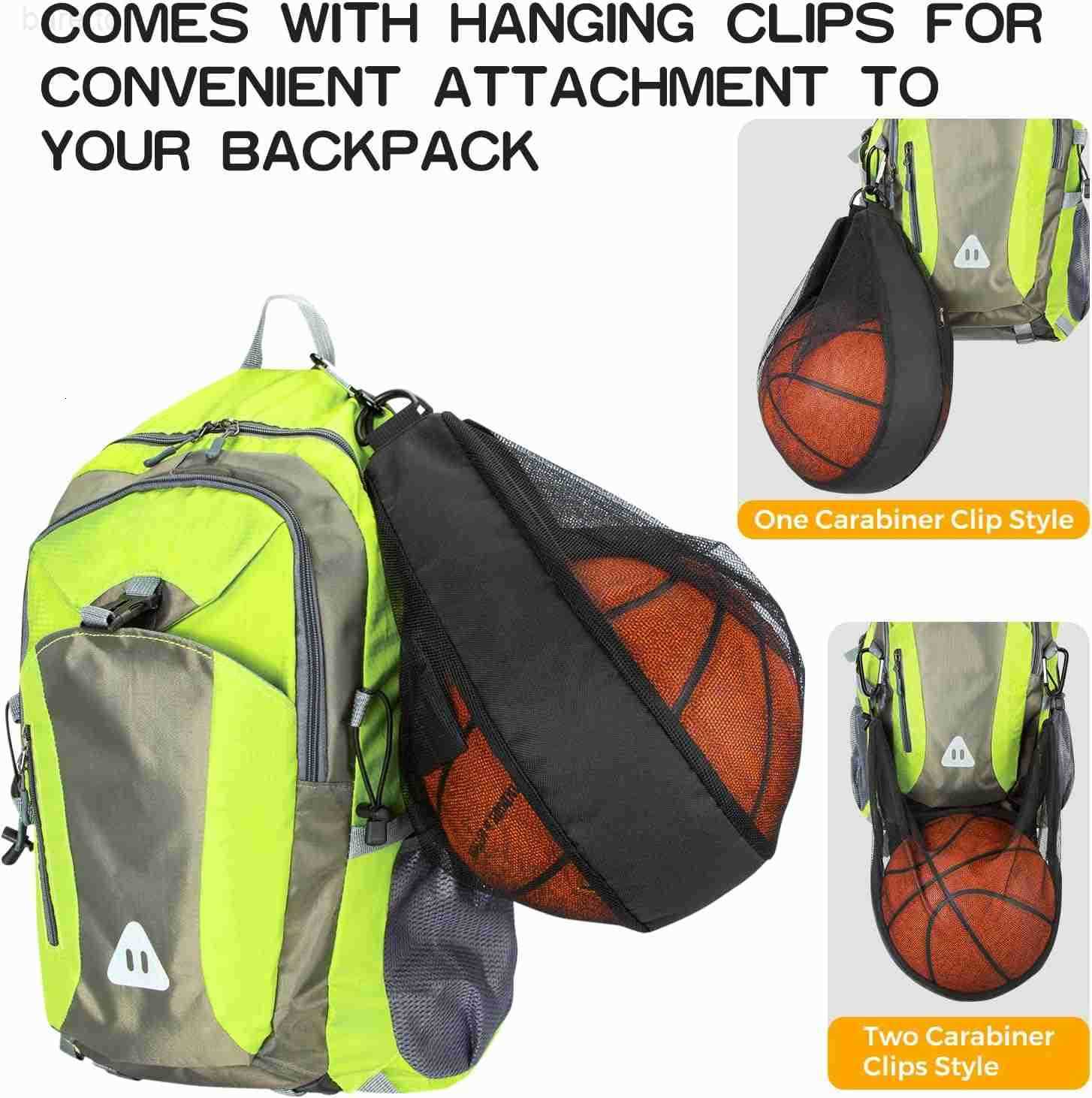 Ball Bag with Zipper Pocket Mesh Shoulder Bag with Buckle Clip Sport Equipment Storage Net for Carring Basketball Soccer Volleyball Rugby Also as Swim