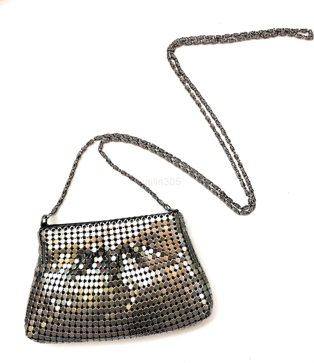 Mini Crossbody Purse for Women Shiny Metal Mesh Coin Card Holder with Chain Small Evening Pouch Bag Z25909