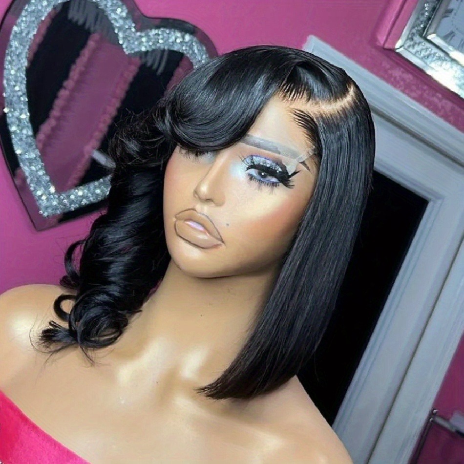 Wear And Go Wig With Layered Bang Glueless Ready To Wear Bone Straight Bob Wig Human Hair 360 Full lace Wigs For Women 13x6 HD Lace Frontal Wig Human 