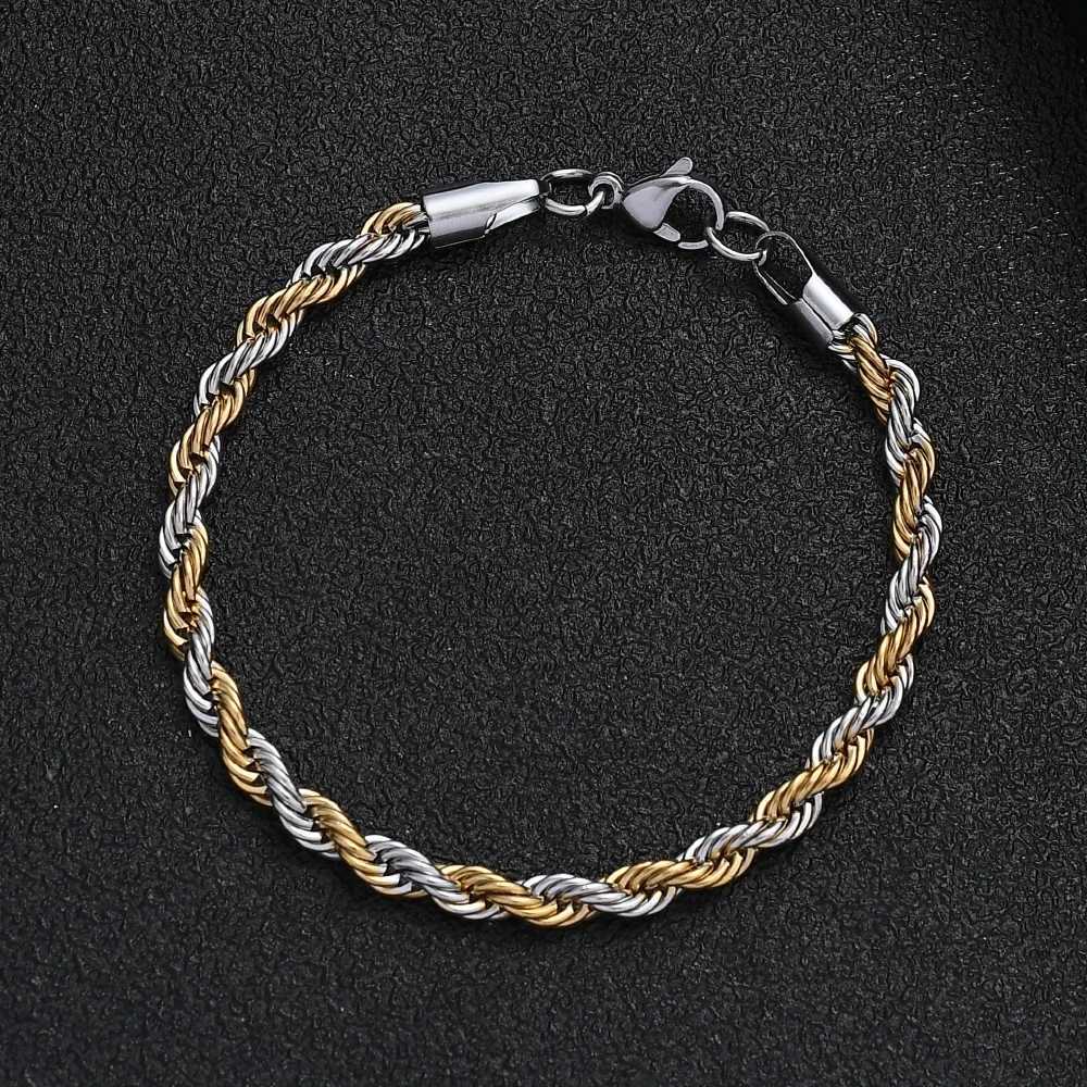 New Stainless Steel Half Gold Silver Color Twist Chain Bracelet for Men Women Kpop Jewelry GiftXJ250909