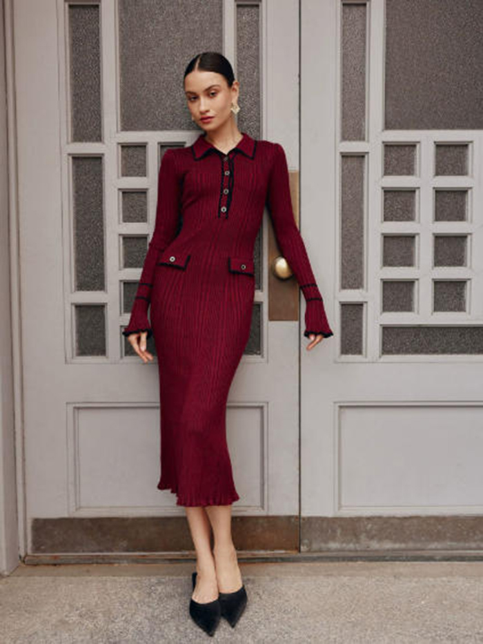 Casual Dresses French Fashion Womens Dresses Long Sleeve Knit Dress Women One-Piece Vintage Coquette slim fit knitted elegant dress long skirt